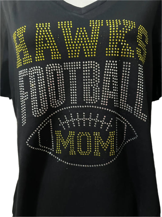 Hawks Football Mom Rhinestone Women's V Neck