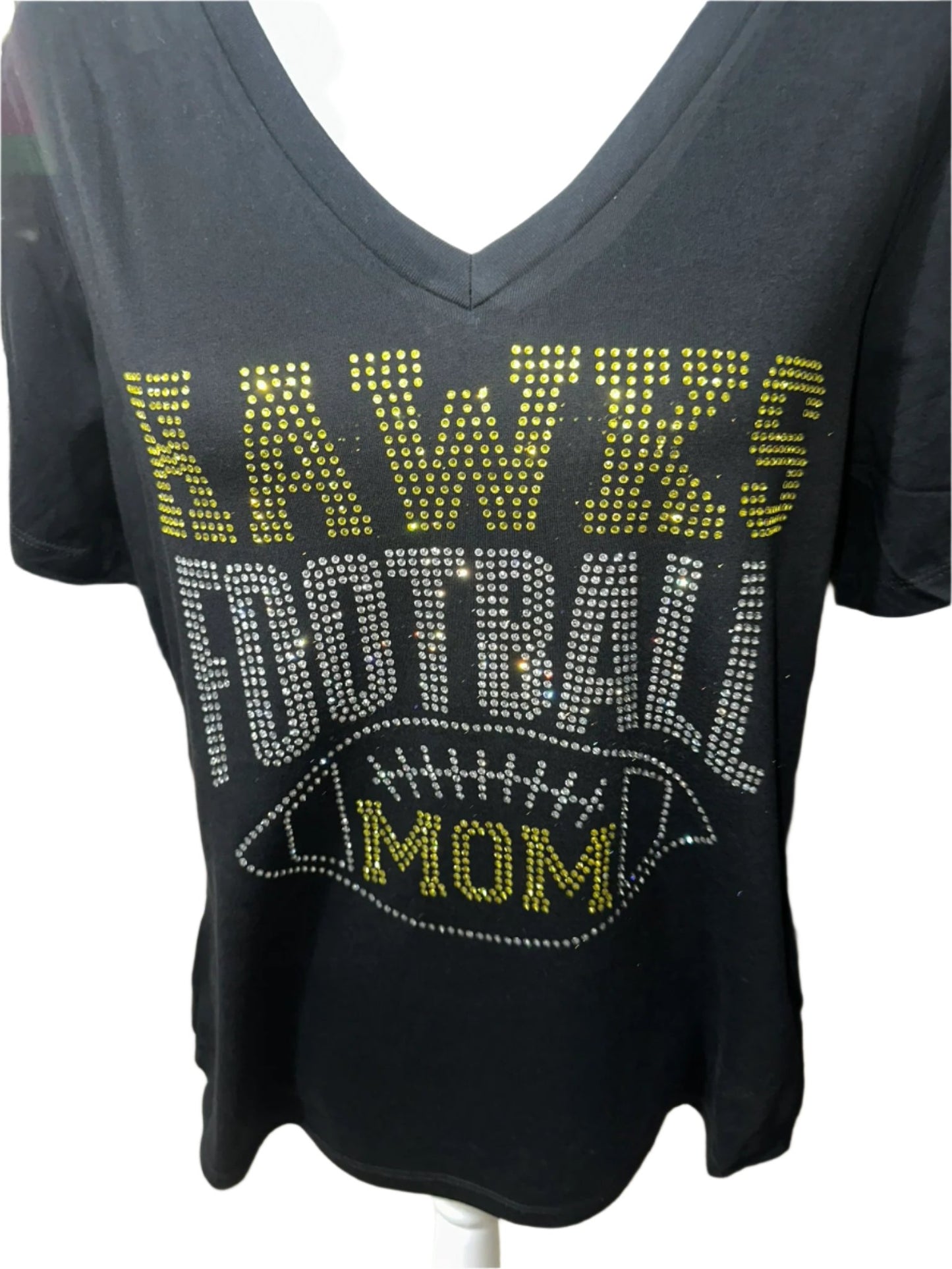 Hawks Football Mom Rhinestone Women's V Neck